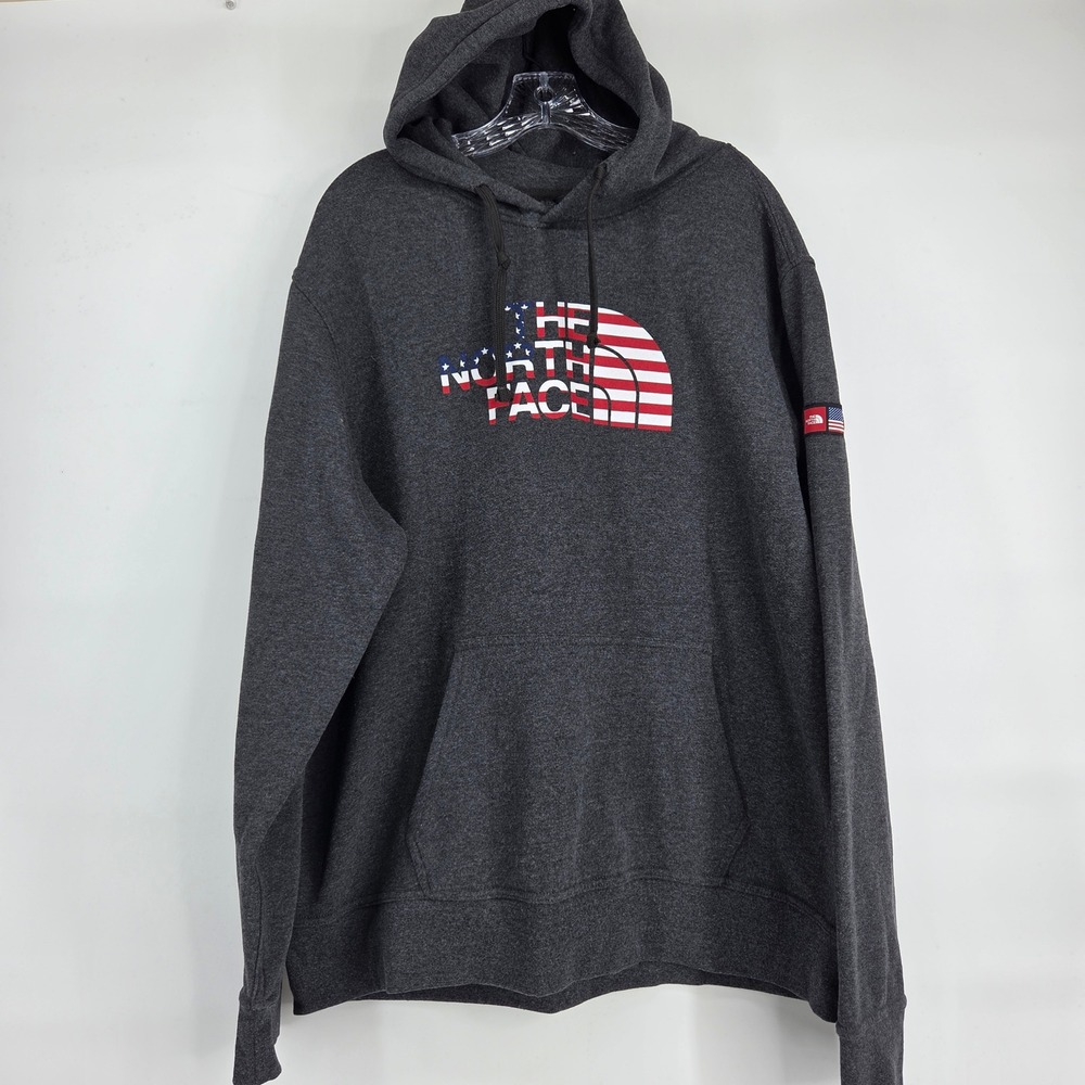 The North Face Hoodie XL Dark Gray USA American Flag Logo Gorpcore Americana